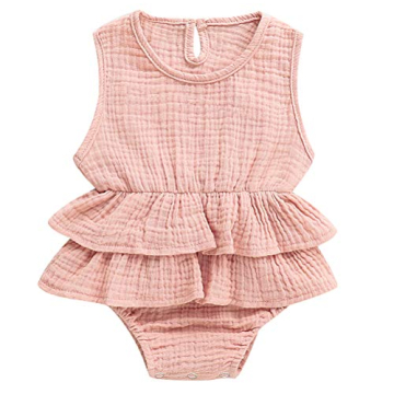 Bowanadacles Newborn Baby Girl Romper Jumpsuit Cotton Linen Sleeveless Ruffled Bodysuit Infant Summe...
