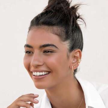 MYEARS Women Gold Huggie Crossover Hoop Curved Bar Earrings Ear Stud Cuff Cubic Zirconia 14K Gold Pl...