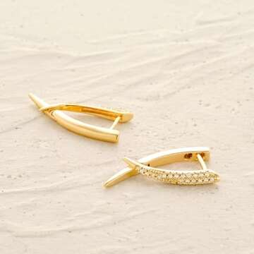 MYEARS Women Gold Huggie Crossover Hoop Curved Bar Earrings Ear Stud Cuff Cubic Zirconia 14K Gold Plated Small Simple Minimalist Hypoallergenic Everyday Jewelry