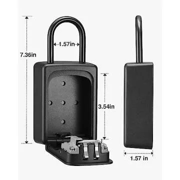 Puroma Lock Box, Large Key Lock Box Resettable Combination Lockbox, Portable Wall Mount Lockbox Waterproof Security Safe Box for Outside Outdoor Home Office Door Handle House Key, Pure Black (2 Pack)