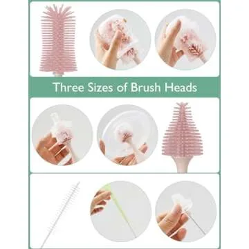 Momcozy Bottle Brush Kit, Innovative Push-Press Design for Better Cleaning - Baby Bottle Cleaner Brush for Baby Bottle, Breast Pumps, Nipples, and More - Can Generate Foam for Better Cleaning, Pink