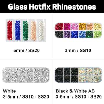 Hotfix Rhinestones Applicator with 5200 Pcs Hot Fix Crystals SS10 SS16 SS20 3MM 4MM 5MM, Bedazzler Kit with Rhinestones for Blinging Clothing, Clothes, Fabric, Leather - Washable | Zipper Bag
