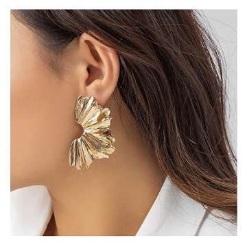 Gold Statement Earrings for Women Large Gold Earrings Gold Flower Earrings Ginkgo Leaf Earrings Summer Beach Party Jewelry for Women