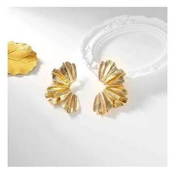 Gold Statement Earrings for Women Large Gold Earrings Gold Flower Earrings Ginkgo Leaf Earrings Summer Beach Party Jewelry for Women