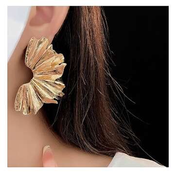 Gold Statement Earrings for Women Large Gold Earrings Gold Flower Earrings Ginkgo Leaf Earrings Summer Beach Party Jewelry for Women