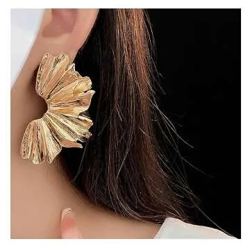 Gold Statement Earrings for Women Large Gold Earrings Gold Flower Earrings Ginkgo Leaf Earrings Summer Beach Party Jewelry for Women