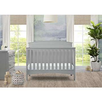 Delta Children Archer Solid Panel 4-in-1 Convertible Baby Crib - Greenguard Gold Certified, Grey
