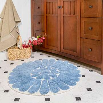 Chesapeake Bursting Flower 2 Pc. Off White & Blue Round Bath Rug Set 45951 (24" & 30")