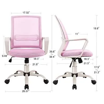 Office Chair, Ergonomic Office Chair Lumbar Support Home Office Desk Chair Computer Chair Mesh Swivel Chair Task Chair Study Chair Mid Back Office Chair with Wheels and arms, Deep Pink