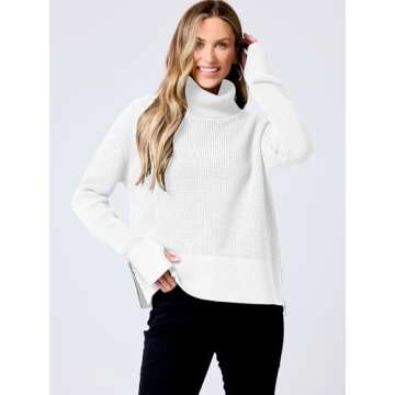 ANRABESS Womens Turtleneck Long Sleeve Sweaters Waffle Knit Casual Side Zipper Pullover Tops Thumbhole 2024 Fall Outfits