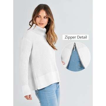 ANRABESS Womens Turtleneck Long Sleeve Sweaters Waffle Knit Casual Side Zipper Pullover Tops Thumbhole 2024 Fall Outfits