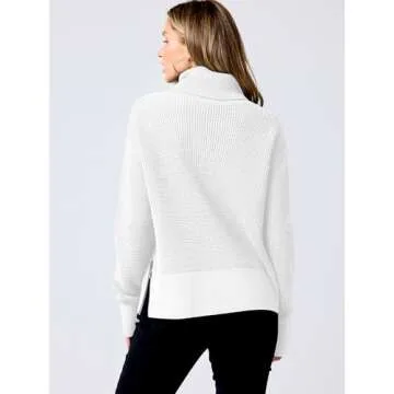 ANRABESS Womens Turtleneck Long Sleeve Sweaters Waffle Knit Casual Side Zipper Pullover Tops Thumbhole 2024 Fall Outfits