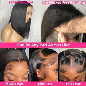 Superfect Bob Wig Human Hair 14 Inch 13x4 HD Lace Front Wigs Human Hair Free Part Pre Plucked Straight Lace Frontal Bob Wigs for Women 180% Density Human Hair Wig Natural Black Color(14 Inch, Bob Wig)