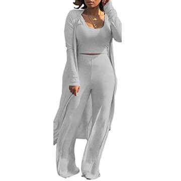 HANMAX Women's Tracksuit Winter Autumn Knitted Long-sleeved Blazer Coat Tank Long Pants Three Piece ...