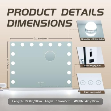 NUSVAN LED Lighted Makeup Mirror with Dimmable Bulbs & USB