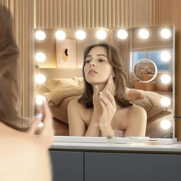 NUSVAN LED Lighted Makeup Mirror with Dimmable Bulbs & USB