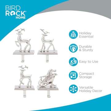 BIRDROCK HOME Christmas Stocking Holders for Mantle - Weighted Metal Hanger for Stockings & Holiday ...