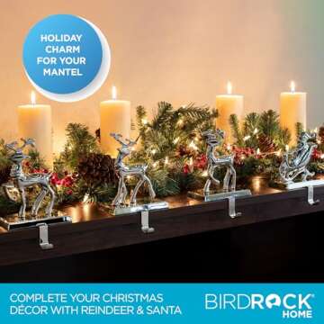 BIRDROCK HOME Christmas Stocking Holders for Mantle - Weighted Metal Hanger for Stockings & Holiday Decor - Metal Hook for Fireplace, Staircase & Shelf - Non-Scratch Base - Reindeer & Santa Claus