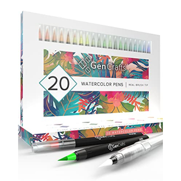 GenCrafts Watercolor Brush Pens Set of 20 Vibrant Colors