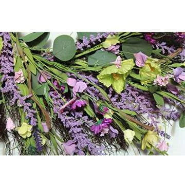 Firlar Artificial Lavender Wreath, 24Inch Front Door Wreath Lavender Flower Wreath with Greenery Eucalyptus Leaves, Spring Summer Wreath for Wedding Outdoor Wall Home Holiday Decor