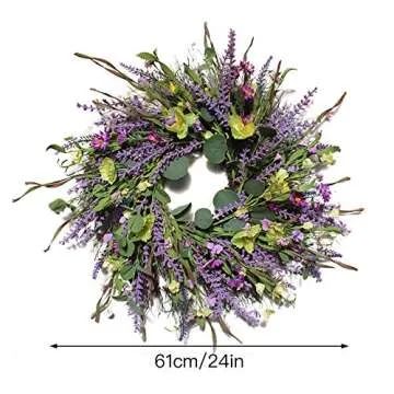 Firlar Artificial Lavender Wreath, 24Inch Front Door Wreath Lavender Flower Wreath with Greenery Eucalyptus Leaves, Spring Summer Wreath for Wedding Outdoor Wall Home Holiday Decor