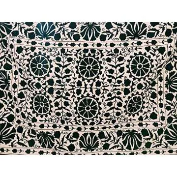 Traditional Jaipur Suzani Black Uzbekistan Wall Hanging, Suzani Bedspread Bed Cover, Bright Suzani B...