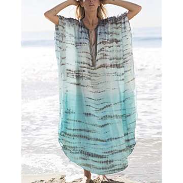 Bsubseach Plus Size Kaftan Dresses for Women Swimsuit Cover Up V Neck Long Caftans Beach Coverup Lou...