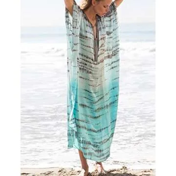 Bsubseach Plus Size Kaftan Dresses for Women Swimsuit Cover Up V Neck Long Caftans Beach Coverup Loungewear