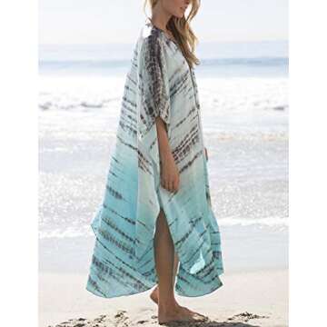 Bsubseach Plus Size Kaftan Dresses for Women Swimsuit Cover Up V Neck Long Caftans Beach Coverup Loungewear