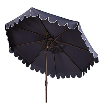 9Ft SAFAVIEH Navy and White Crank Outdoor Umbrella