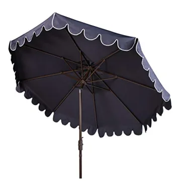 9Ft SAFAVIEH Navy and White Crank Outdoor Umbrella
