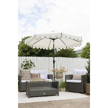 9Ft SAFAVIEH Navy and White Crank Outdoor Umbrella