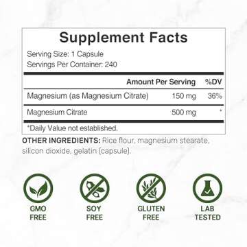 DEAL SUPPLEMENT Magnesium Citrate 500mg, 240 Capsules | Easily Absorbed, Purified Trace Mineral – ...