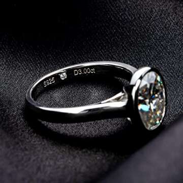 Raivari Moissanite Engagement Rings,3 CT Bezel Setting Oval Lab Created Diamond Solitaire Promise Rings in 14K White Gold Plated Sterling Silver, Anniversary Rings for Women10