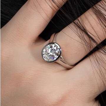 Raivari Moissanite Engagement Rings,3 CT Bezel Setting Oval Lab Created Diamond Solitaire Promise Rings in 14K White Gold Plated Sterling Silver, Anniversary Rings for Women10