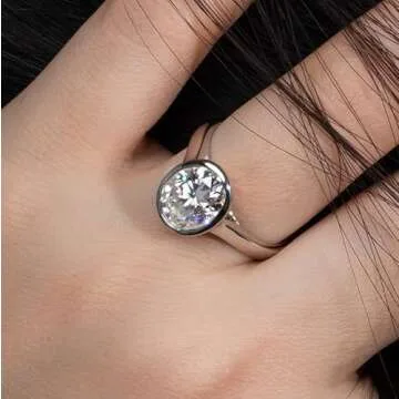 Raivari Moissanite Engagement Rings,3 CT Bezel Setting Oval Lab Created Diamond Solitaire Promise Rings in 14K White Gold Plated Sterling Silver, Anniversary Rings for Women10