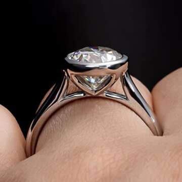 Raivari Moissanite Engagement Rings,3 CT Bezel Setting Oval Lab Created Diamond Solitaire Promise Rings in 14K White Gold Plated Sterling Silver, Anniversary Rings for Women10