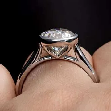 Raivari Moissanite Engagement Rings,3 CT Bezel Setting Oval Lab Created Diamond Solitaire Promise Rings in 14K White Gold Plated Sterling Silver, Anniversary Rings for Women10