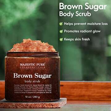 MAJESTIC PURE Brown Sugar Body Scrub for Cellulite and Exfoliation - Natural Body Scrub - Reduces The Appearances of Cellulite, Stretch Marks, Acne, and Varicose Veins, 10 Ounces