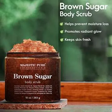 MAJESTIC PURE Brown Sugar Body Scrub for Cellulite and Exfoliation - Natural Body Scrub - Reduces The Appearances of Cellulite, Stretch Marks, Acne, and Varicose Veins, 10 Ounces