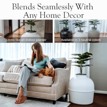 Secret Litter Box by Bundle & Bliss - Hidden Litter Box Enclosure, Patented Design with Odor Control, Includes Faux Plant, Carbon Filter and Real Stones Vivid White