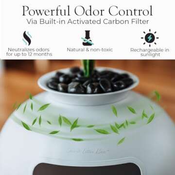 Secret Litter Box by Bundle & Bliss - Hidden Litter Box Enclosure, Patented Design with Odor Control, Includes Faux Plant, Carbon Filter and Real Stones Vivid White