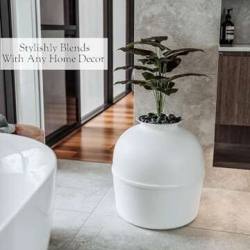 Secret Litter Box by Bundle & Bliss - Hidden Litter Box Enclosure, Patented Design with Odor Control, Includes Faux Plant, Carbon Filter and Real Stones Vivid White