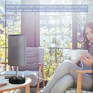 focondot Table Lamp, Bedside Nightstand Lamps with Dual USB Charging Ports & an AC Outlet, USB Lamp ...