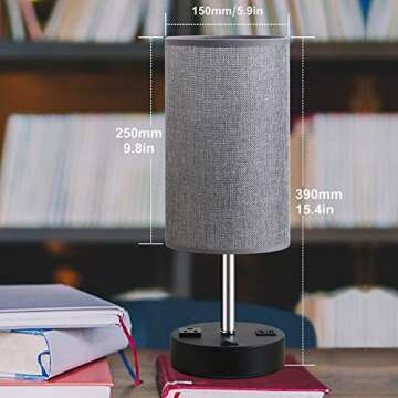 focondot Table Lamp, Bedside Nightstand Lamps with Dual USB Charging Ports & an AC Outlet, USB Lamp Set of 2 with Gray Cylinder Shade, Stylish Desk Lamp for Bedroom Living Room Office (Grey)