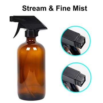 Youngever 4 Pack 16 Ounce Empty Glass Spray Bottles, Refillable Container for Essential Oils, Cleaning Products, or Aromatherapy, Trigger Sprayer with Mist and Stream Settings (Amber)