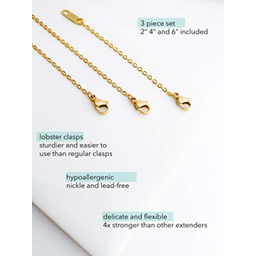 Altitude Boutique 18k Gold Plated Necklace Extenders | Delicate Necklace Extender Chain Set for Women | 3 Piece Set, Hypoallergenic Extensions 2”, 4”, 6” Inches in Gold, Rose Gold, or Silver (Gold)