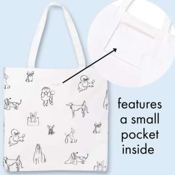 kate spade new york Canvas Tote Bag for Women, Cute Tote Bag for Teacher, Canvas Beach Bag, Book Tote with Pocket, Dog Party