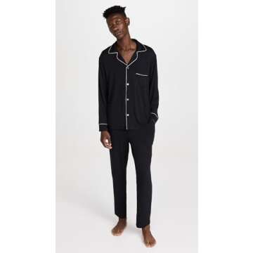 Eberjey Men's William Modal Long PJs - Luxurious Black/Ivory Sleepwear for Exceptional Comfort