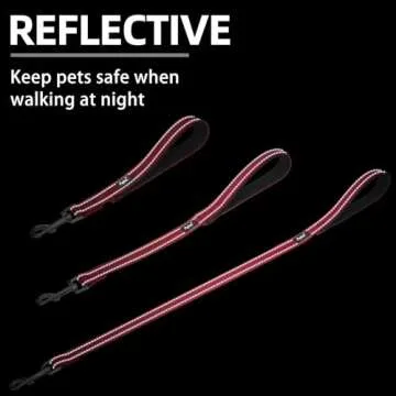 PUPTECK Reflective Short Dog Leash - 3 Packs 2.5ft/ 1.5ft/ 1ft Nylon Dog Leash with Strong Clip, and Soft Padded Handle, Durable Training Leash for Small Medium Large Dogs Cats Walking Outside Red